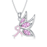 Sterling Silver Butterfly Glove Fight Sunflower Pink Ribbon Pink Breast Cancer Awareness Pendant Necklace