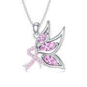 Sterling Silver Butterfly Glove Fight Sunflower Pink Ribbon Pink Breast Cancer Awareness Pendant Necklace
