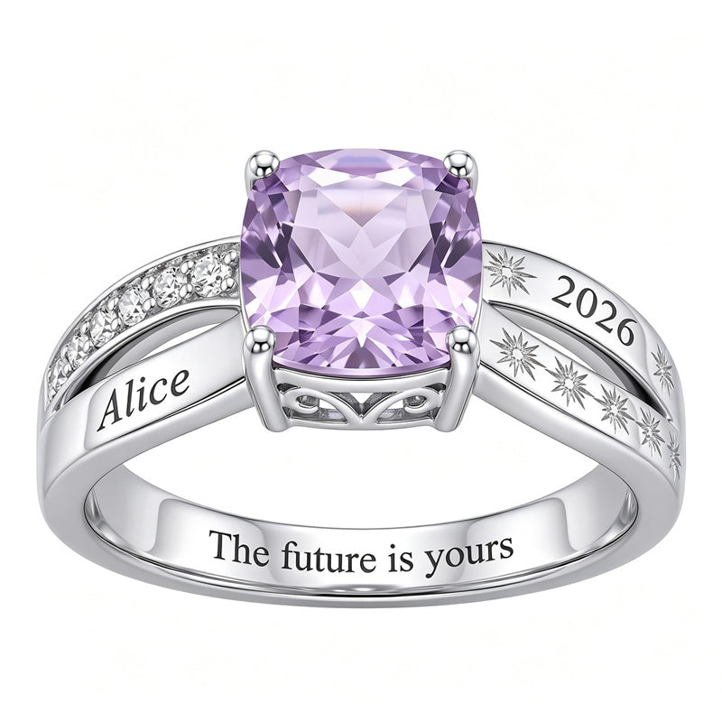 Sterling Silver Star Pattern Personalized  Class Ring for Women Elegant Graduation Gift