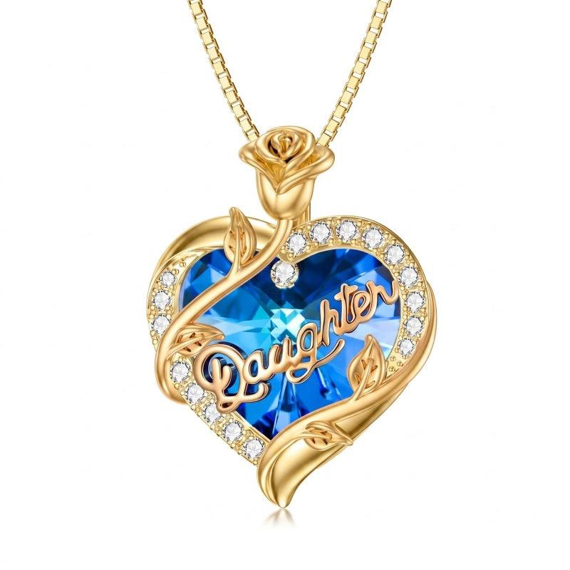 14K Gold Plated Heart Crystal Rose Mom  Sister Daughter Pendant Necklace for Woman
