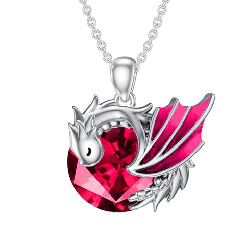 Sterling Silver 10K 14K 18K Gold Birthstone Wyvern Dragon Pendant Necklace
