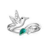 Hummingbird Ring for Women 925 Sterling Silver Adjustable Bird Leaf Open Rings Animals Jewelry Birthday Anniversary Presents for Girls Size 7