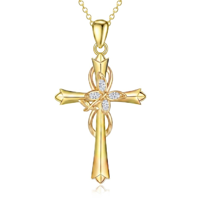 14K Gold Plated Cross Pendant Necklace Faith Jewelry Gift for Women