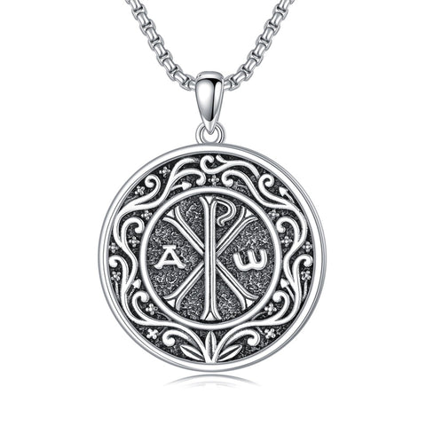 Sterling Silver Chi Rho Alpha Omega PX XP Symbol Pendant Religious  Necklace
