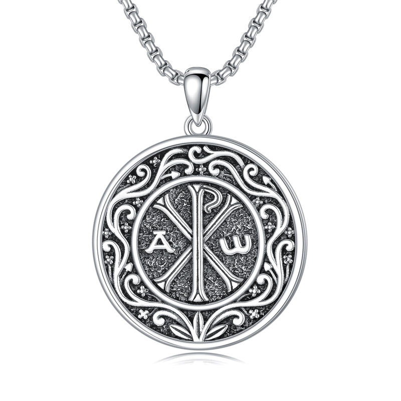 Sterling Silver Chi Rho Alpha Omega PX XP Symbol Pendant Religious  Necklace