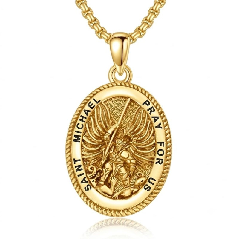 14K Gold PlatedJesus Saint Michael Saint George Saint Jude Pendant Necklace