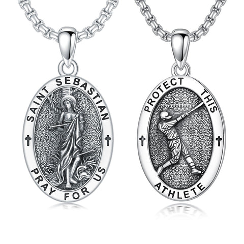 Sterling Silver Amulet Medal  St Sebastian Saint Christopher Viking Deer Pendant Necklace