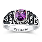 Sterling Silver Personalized Engraved Birthstone Pattern Class Ring