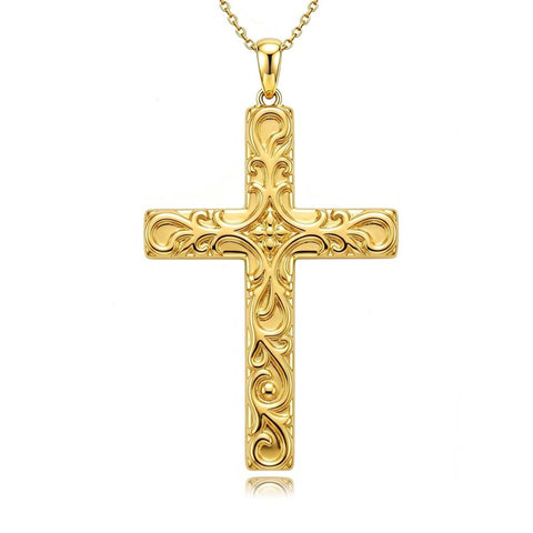 14K Plated Gold Cross Pendant Crucifix Necklace Christian Jewelry Baptism Religious Faith