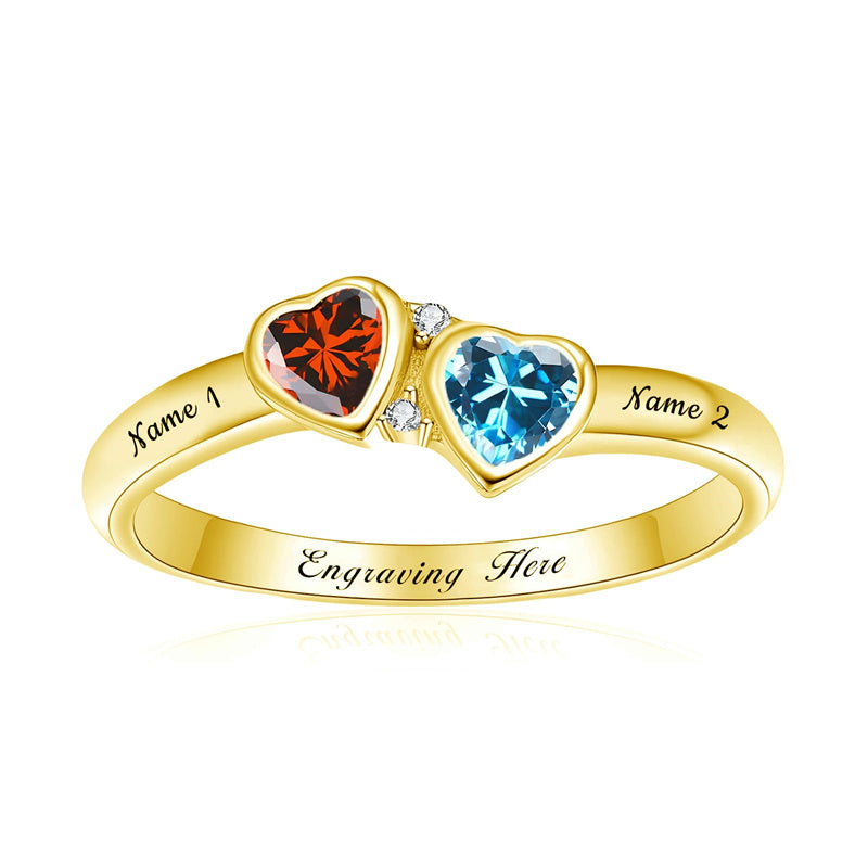 10K 14K 18K Gold Personalized 2 Birthstones Engraved Ring Mother's Day Gift