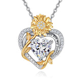 Sterling Sliver Birthstone Love Heart & Sunflower Pendant Necklace Engraved With You Are My Sunshine