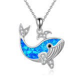 925 Sterling Silver Ocean Jewelry Created Opal Cute Turtle/Dolphin/Starfish  Necklace Birthday Gifts for Women Girls