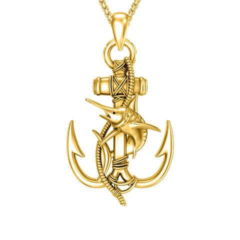 Sterling Silver Earth Swordfish Trident Compass Anchor Pendant Necklace