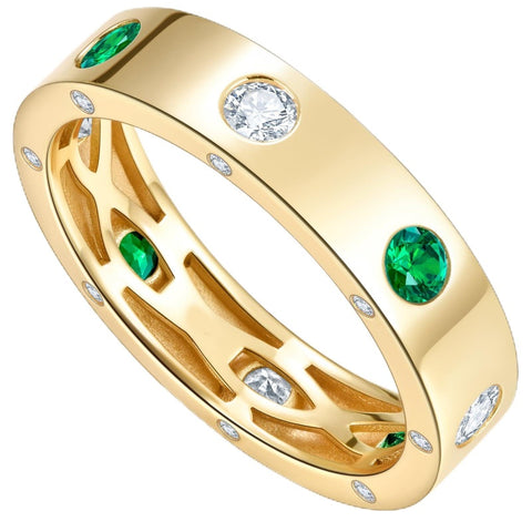 14K Gold Plated Moissanite or Lab-Grown Emerald Dainty Eternity Wedding Rings Birthday Jewelry for Her