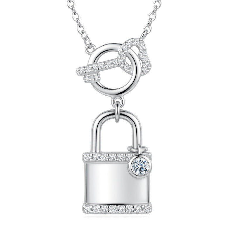 Sterling Silver Key Padlock Heart Key Lock Pendant Love Necklace Jewelry for Women Valentine's Day Birthday Gift