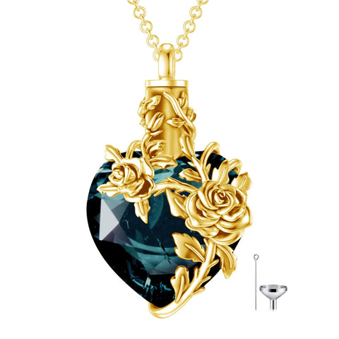 Sterling Silver Heart Crystal Rose Urn Necklaces for Ashes for Women