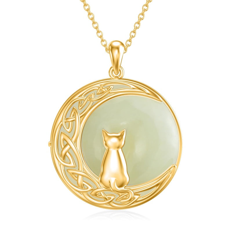 14K Gold Plated Natural Jade Hummingbird Cat Dragonfly Butterfly Bee Pendant Necklace for Women