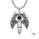 Sterling Silver Animal Angel Wings Pet Jesus Bullet Urn Necklaces for Ashes for Men