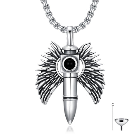 Sterling Silver Animal Angel Wings Pet Jesus Bullet Urn Necklaces for Ashes for Men