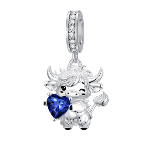 Sterling Silver 12 Month Birthstone Highland Cow Charm Beads