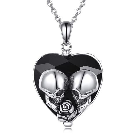 Sterling Silver Gothic Witches Heart Pendant Necklace