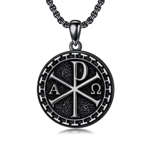 Sterling Silver Chi Rho Alpha Omega PX XP Symbol Pendant Religious  Necklace