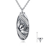 Sterling Silver Oval Paw Prints Dog FootPrints  Heart Rabbit Urn Necklace for Ashes Keepsake Jewelry for Women