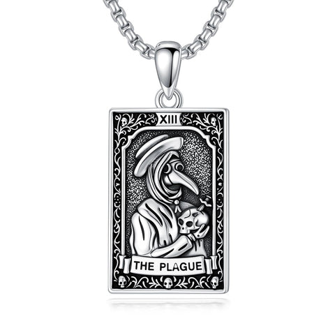 Sterling Silver Tarot Card Pendant  Necklace for Men Gothic Amulet Jewelry