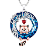 Sterling Silver Blue Crystal  Tree of Life Raccoon Bunny Cat Corgi  Pendant  Necklace  Anniversary Birthday Gifts