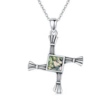 Sterling Silver Moss Agate Abalone Shell St Brigid’s Cross Christian Protection Pendant Necklace