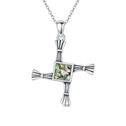 Sterling Silver Moss Agate Abalone Shell St Brigid’s Cross Christian Protection Pendant Necklace