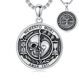 Sterling Silver Memento Mori Gothic Skull Amulet Pendant Necklace for Men