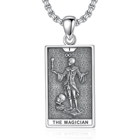 Sterling Silver Lovers Hierophant Magician Three of Swords Wheel of Fortune SkeletonTarot Card Pendant Necklace