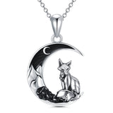 Gothic Jewelry Bat/Cat/Wolf/Spider Pendant Sterling Silver Crescent Moon Necklace for Women Girls Black Jewelry Gifts