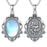 Sterling Silver Blue Sandstone Moonstone Turquoise Obsidian Vintage Rose Pendant Necklace
