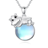 Sterling Silver Moonstone Fox Dolphin Axolotl Teddy Bear Hippo Raccoon Pendant Necklace for Women