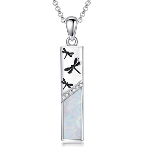 Sterling Silver White Opal Butterfly Dragonfly Tree of Life Paw Print Bar Pendant Necklace Gift for Birthday Christmas
