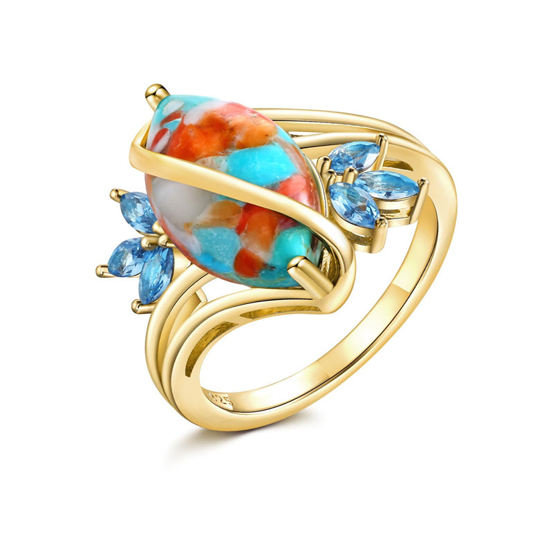 Sterling Silver Turquoise Malachite Engagement Ring for Women Western Jewelry