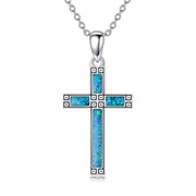 Sterling Silver Turquoise Obsidian Opal Necklace Christian Cross Pendant Necklace