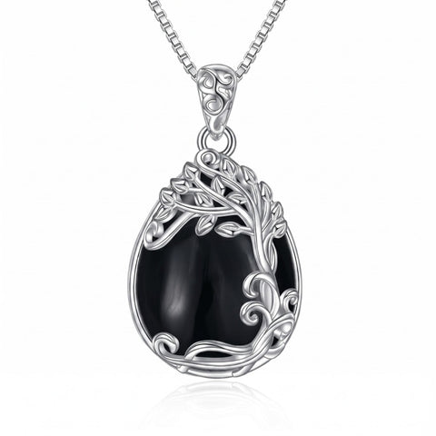 14K Gold Plated Teardrop Tree of Life Necklace for Women