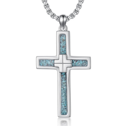 Sterling Silver Cross Christian Pendant Necklace for Men