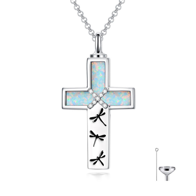Sterling Silver Abalone Shell Opal Butterfly Dragonfly Tree of Life Pet Paw Cross Urn Necklaces for Ashes