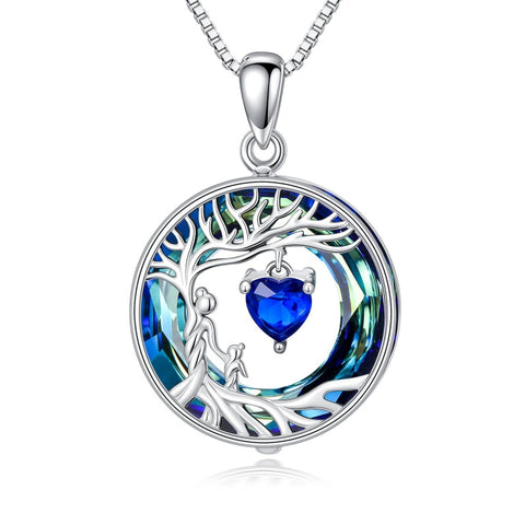Sterling Silver Crystal  Tree of Life Mother and 1-4 Daughter Son Pendant Necklace Birthday Christmas Gift