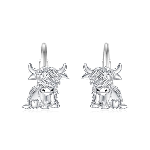 Highland Cow Dangle Earrings 925 Sterling Sliver Cow Drop Earrings Christmas gift for Women Girls