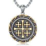 Sterling Silver Jerusalem Cross Pendant Necklace for Men