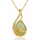 14K Gold Plated Jade Hummingbird Butterfly Dragonfly Turtle Animal Pendant Necklace