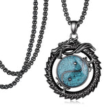 14K Gold Plated Turquoise Wolf Thor's Hammer Ankh Dragon Lion Compass Crucifix Pendant Necklace for Men