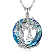 Christmas for Women Tree of Life Necklace Initial A to Z Letter Pendant Necklace with Blue Circle Crystal 925 Sterling Silver Birthday Jewelry Gifts