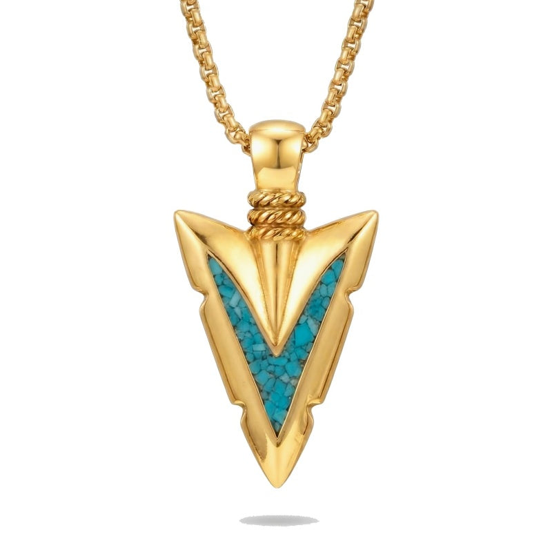 Malachite Turquoise Arrow Pendant Necklace for Men