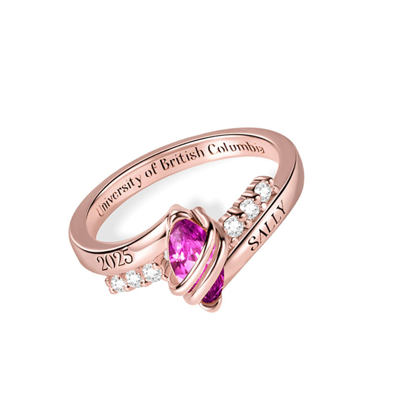 Copper Personalized Birthstone Engraved Class Ring for Women High School University Graduation Gift